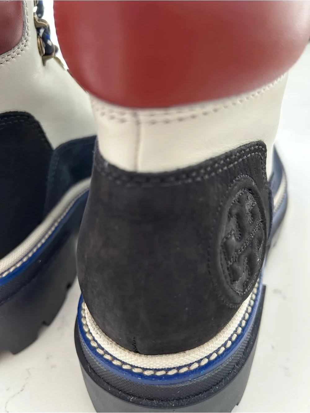 NWOB Tory Burch Miller lug boots color block leather suede size 6.5